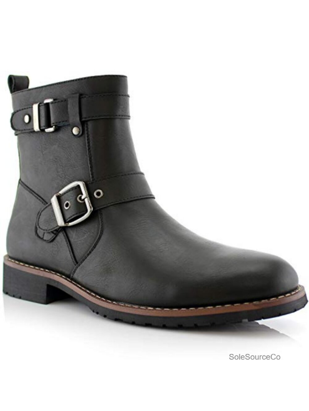 Men's Engineer Boot Faux Leather Moto Buckle Strap Ankle Boot